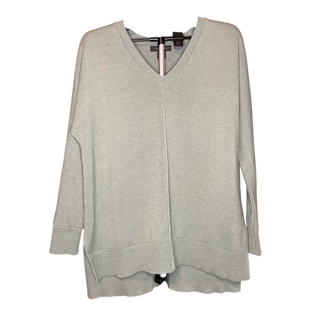 Tahari Women’s V-Neck Tunic Sweater Soft Sage Green Sz Sm cottagecore cozycore